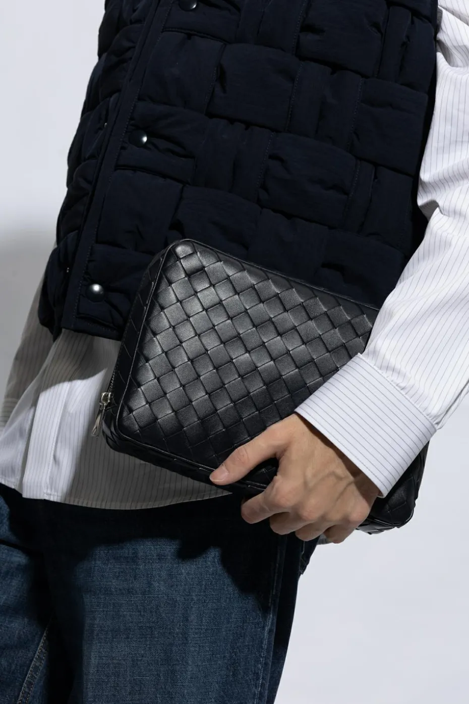 Bottega Veneta GRANATOWY Skórzana torba do ręki