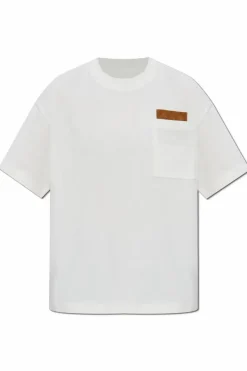 Bottega Veneta kremowy T-shirt z kieszenią