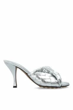 Bottega Veneta SREBRNY Klapki na obcasie `Blink`