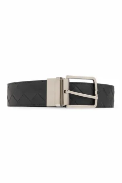 Bottega Veneta SZARY Dwustronny skórzany pasek