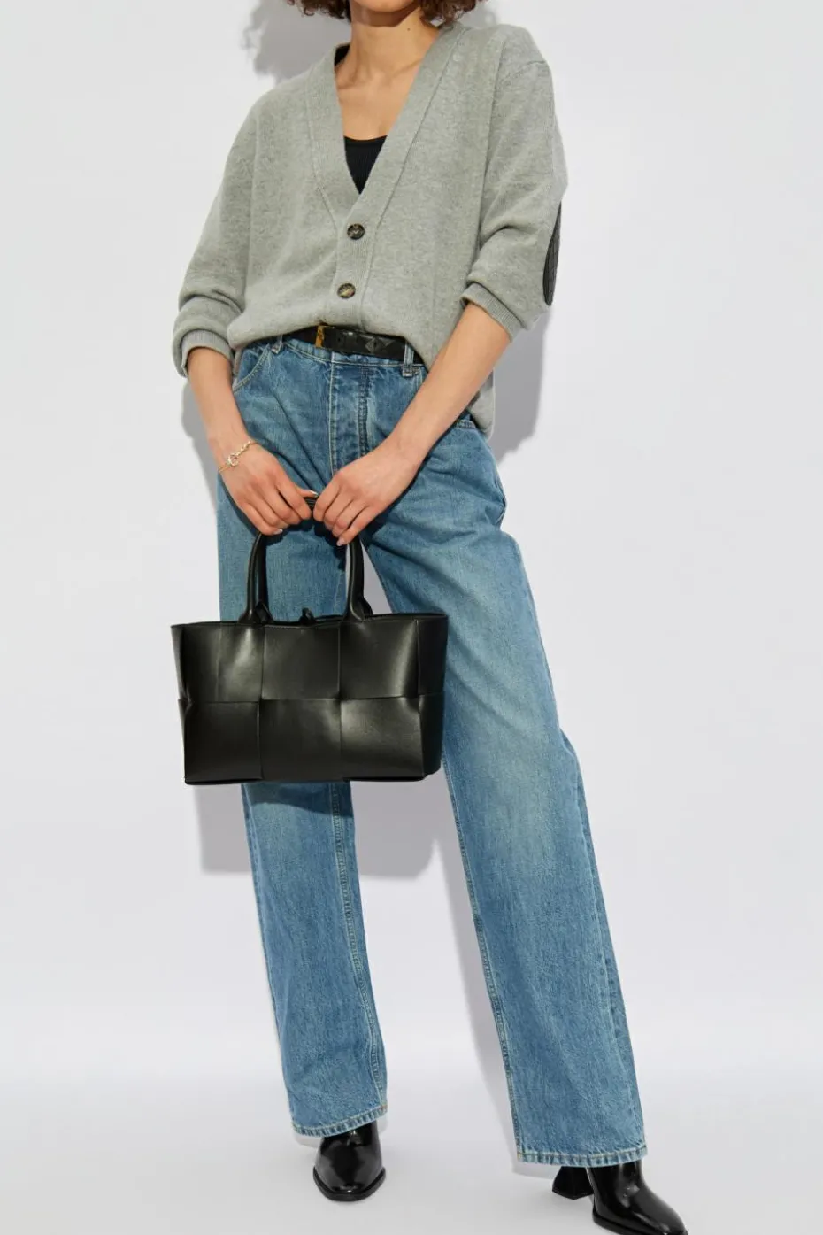 Bottega Veneta SZARY Kardigan zapinany na guziki