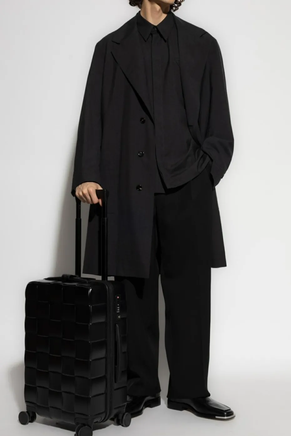Bottega Veneta SZARY Wełniany płaszcz