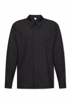 Bottega Veneta SZARY Wełniana koszula z kieszenią