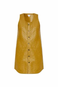 Bottega Veneta ZIELONY Skórzana sukienka bez rękawów