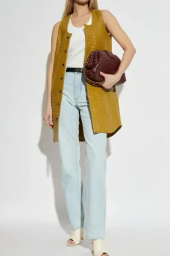 Bottega Veneta ZIELONY Skórzana sukienka bez rękawów