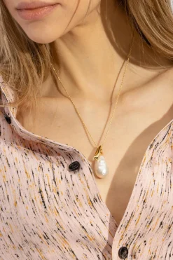 Bottega Veneta ZŁOTY Naszyjnik z perłą