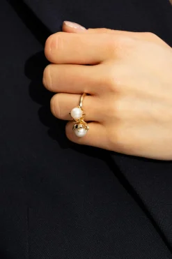 Bottega Veneta ZŁOTY Pierścień z perłami