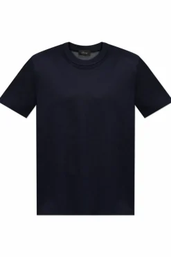 Brioni GRANATOWY Jedwabny t-shirt z okrągłym dekoltem