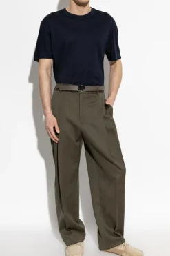 Brioni GRANATOWY Jedwabny t-shirt z okrągłym dekoltem