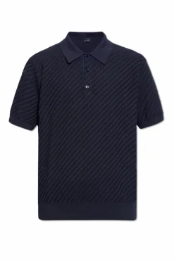 Brioni GRANATOWY Polo o dekoracyjnym splocie