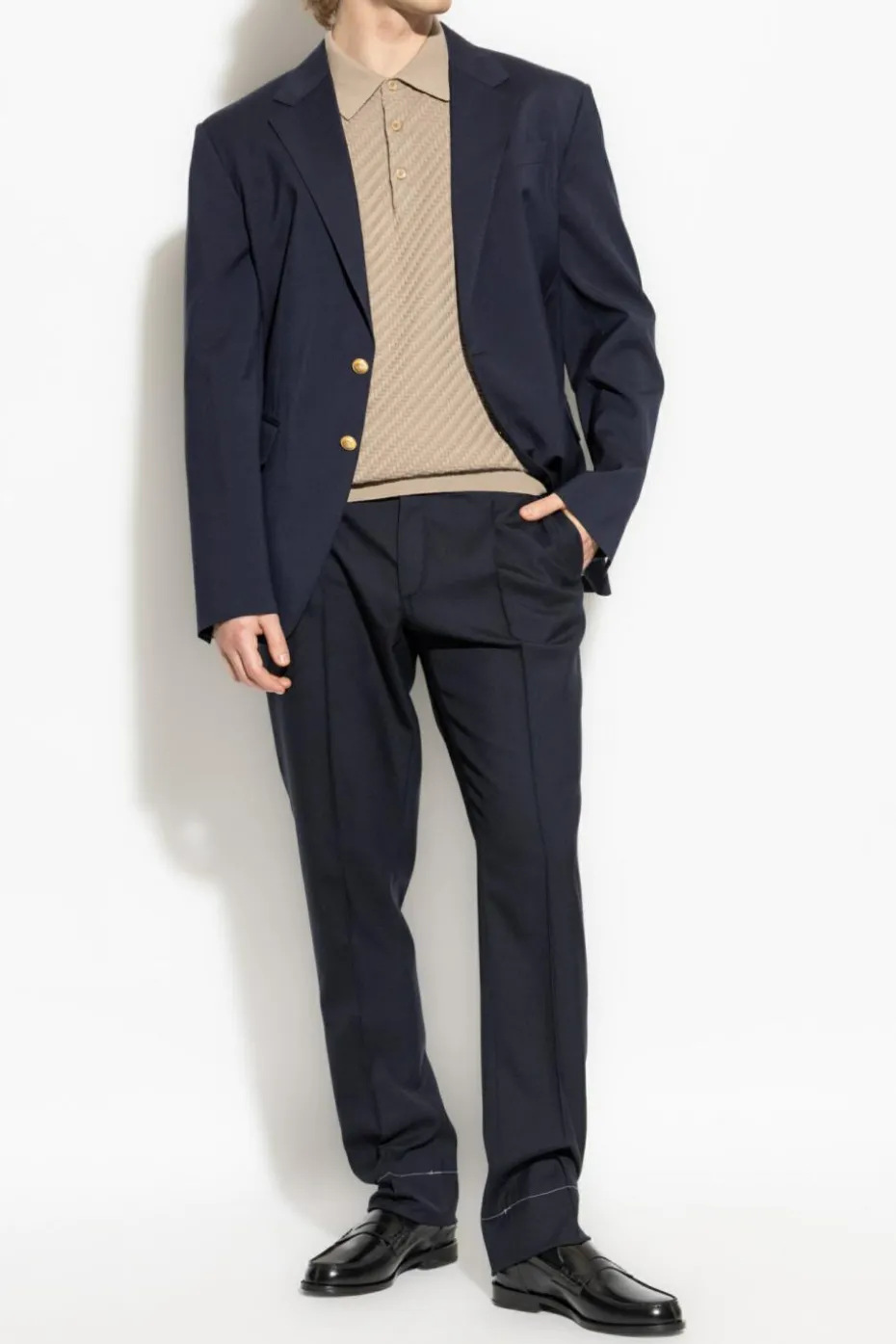 Brioni GRANATOWY Spodnie w kant