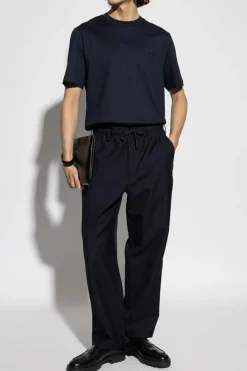 Brioni GRANATOWY T-shirt z wyszytym logo