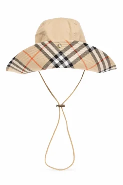 Burberry beżowy Bawełniany kapelusz z trokami