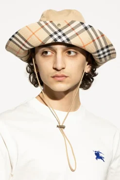 Burberry beżowy Bawełniany kapelusz z trokami