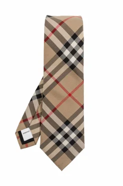 Burberry beżowy Jedwabny krawat