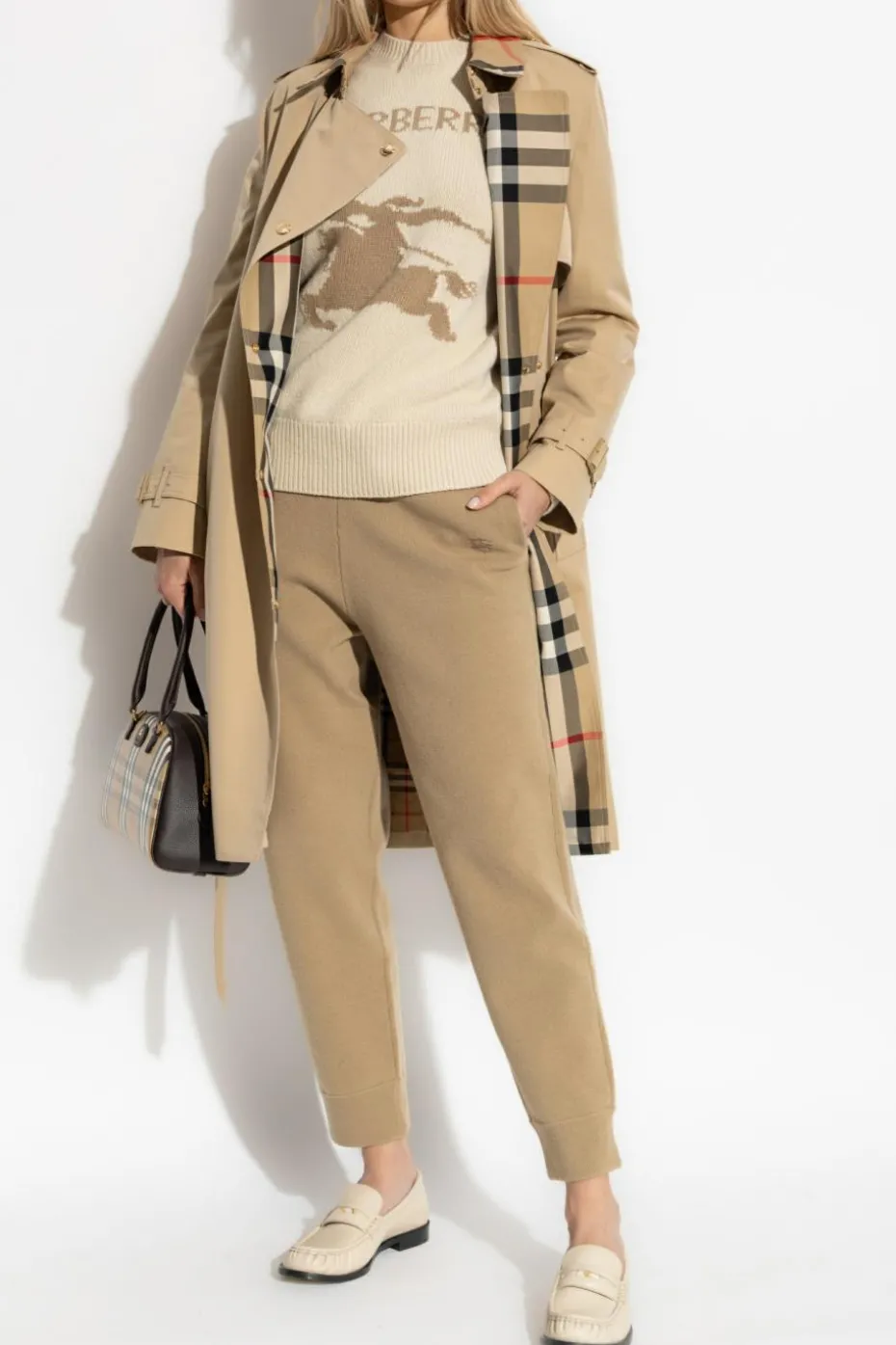 Burberry beżowy Trencz ze wzorem w kratę