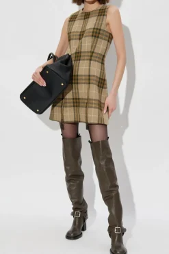 Burberry beżowy Wełniana sukienka ze wzorem w kratę