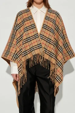 Burberry beżowy Wełniane ponczo