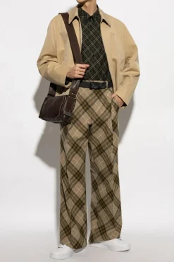 Burberry beżowy Wełniane spodnie w kratę