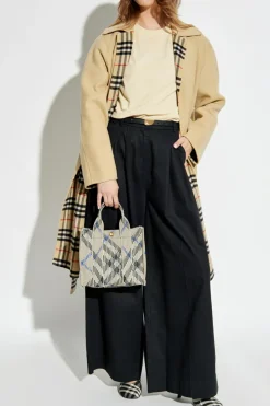 Burberry beżowy Wełniany płaszcz z paskiem