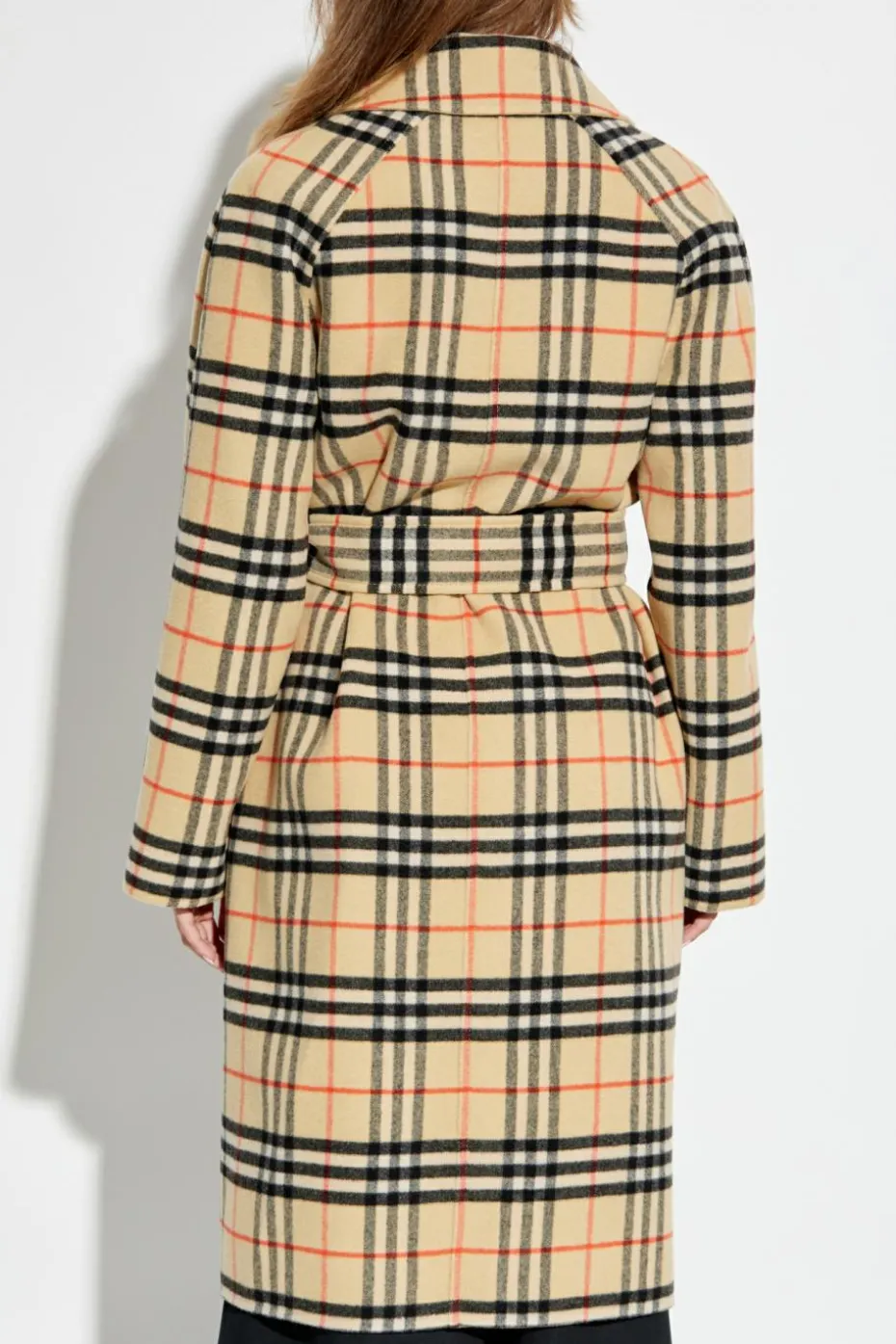 Burberry beżowy Wełniany płaszcz z paskiem