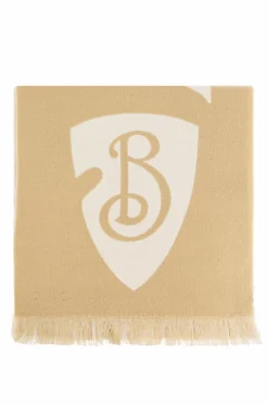 Burberry beżowy Wełniany szal z logo