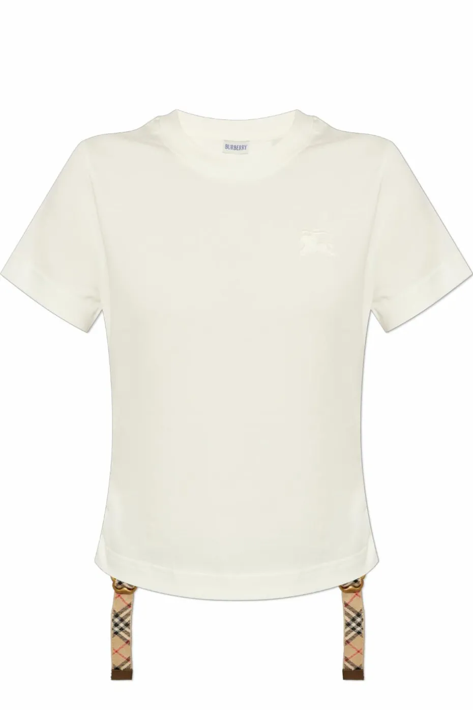 Burberry BIAŁY T-shirt po bokach ściagany trokami
