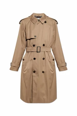 Burberry BRĄZOWY Dwurzędowy trencz z paskiem