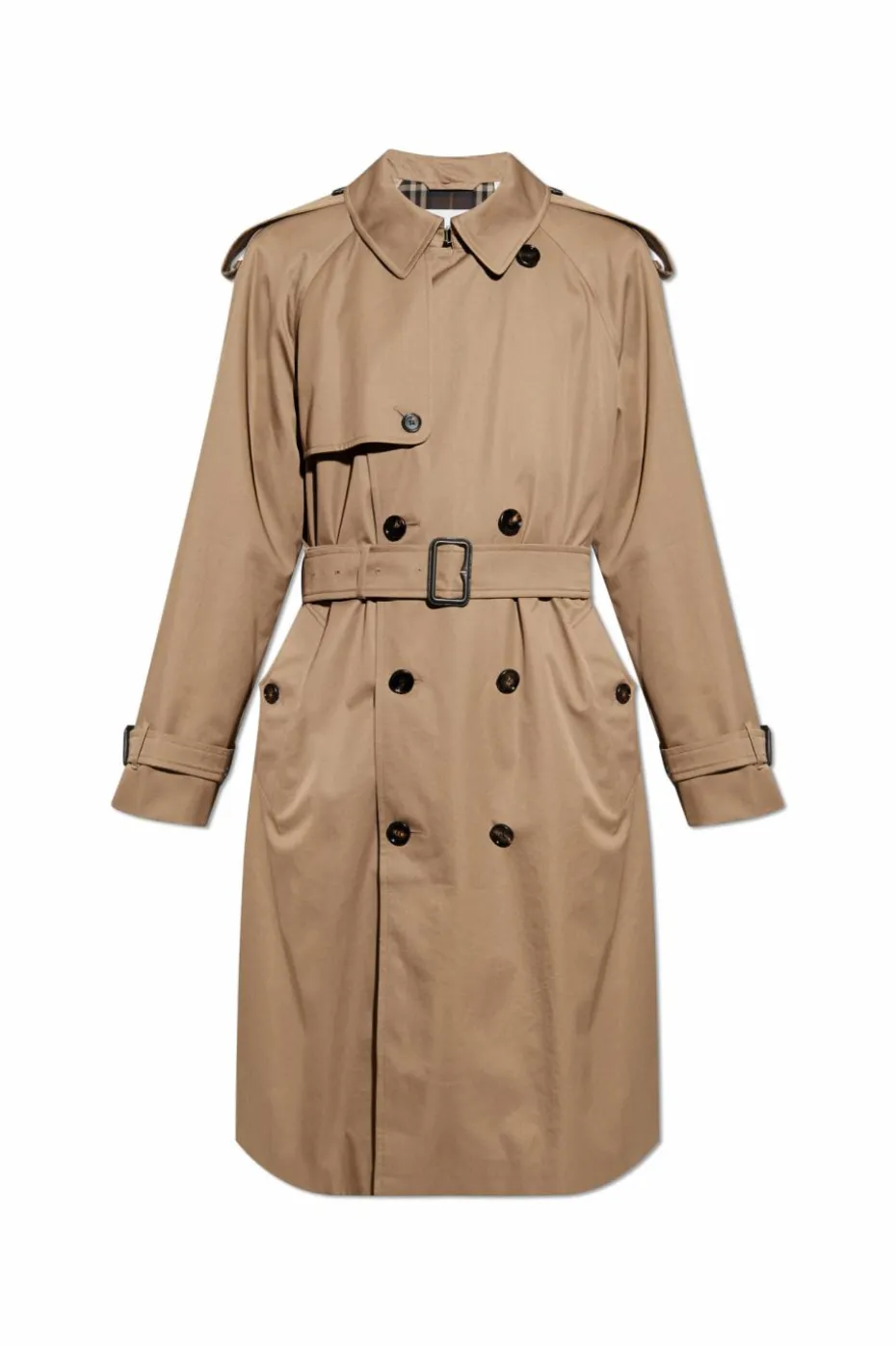 Burberry BRĄZOWY Dwurzędowy trencz z paskiem