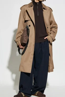 Burberry BRĄZOWY Dwurzędowy trencz z paskiem