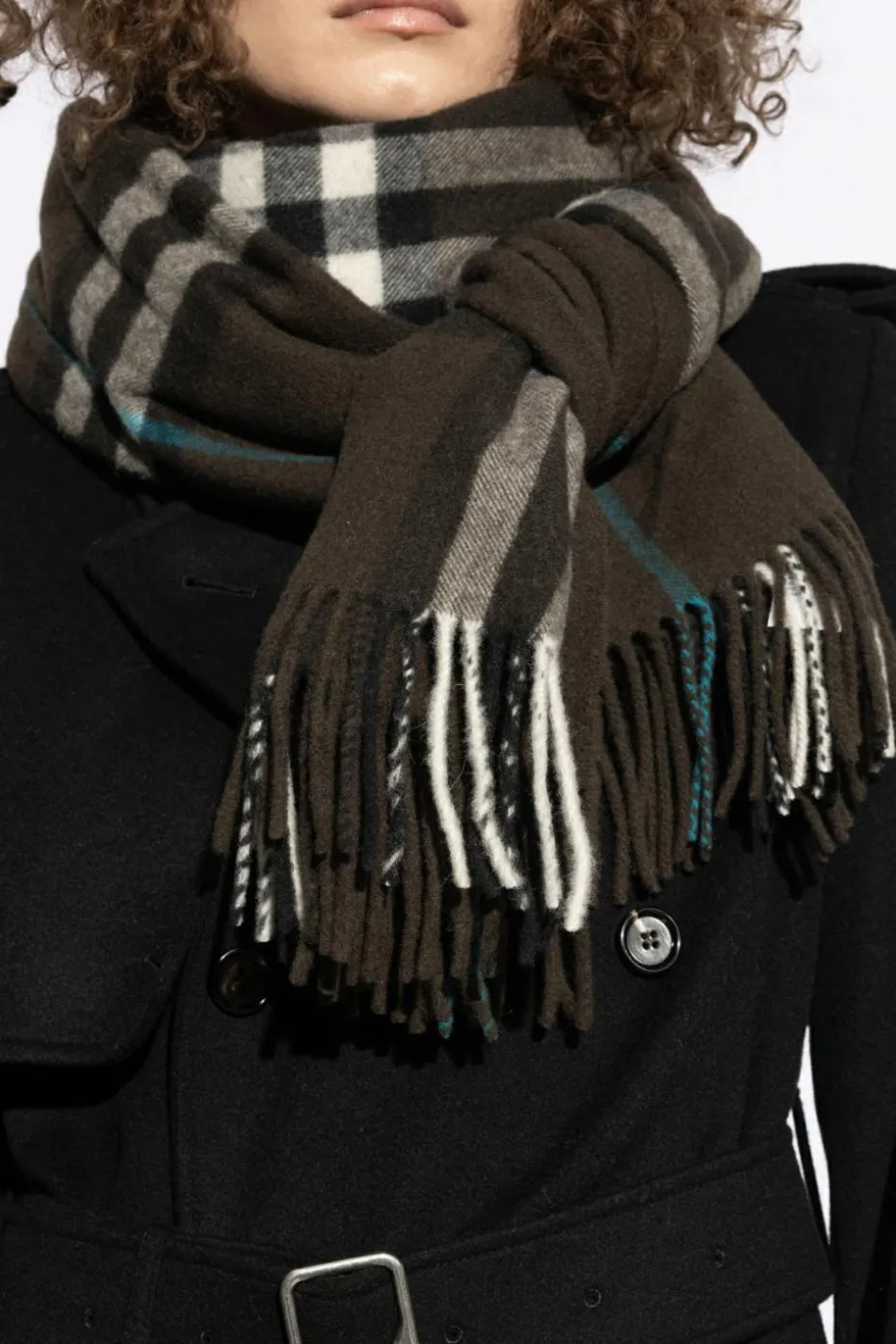 Burberry BRĄZOWY Kaszmirowy szal