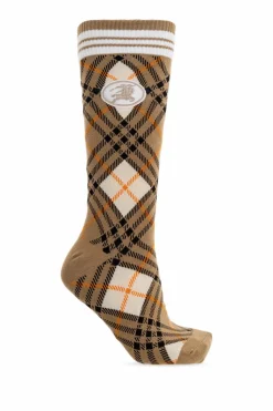 Burberry BRĄZOWY Skarpety ze wzorem w kratę