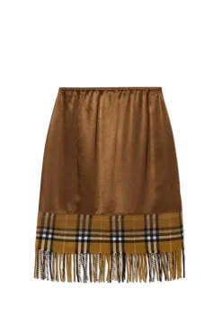 Burberry BRĄZOWY Spódnica zakończona frędzlami