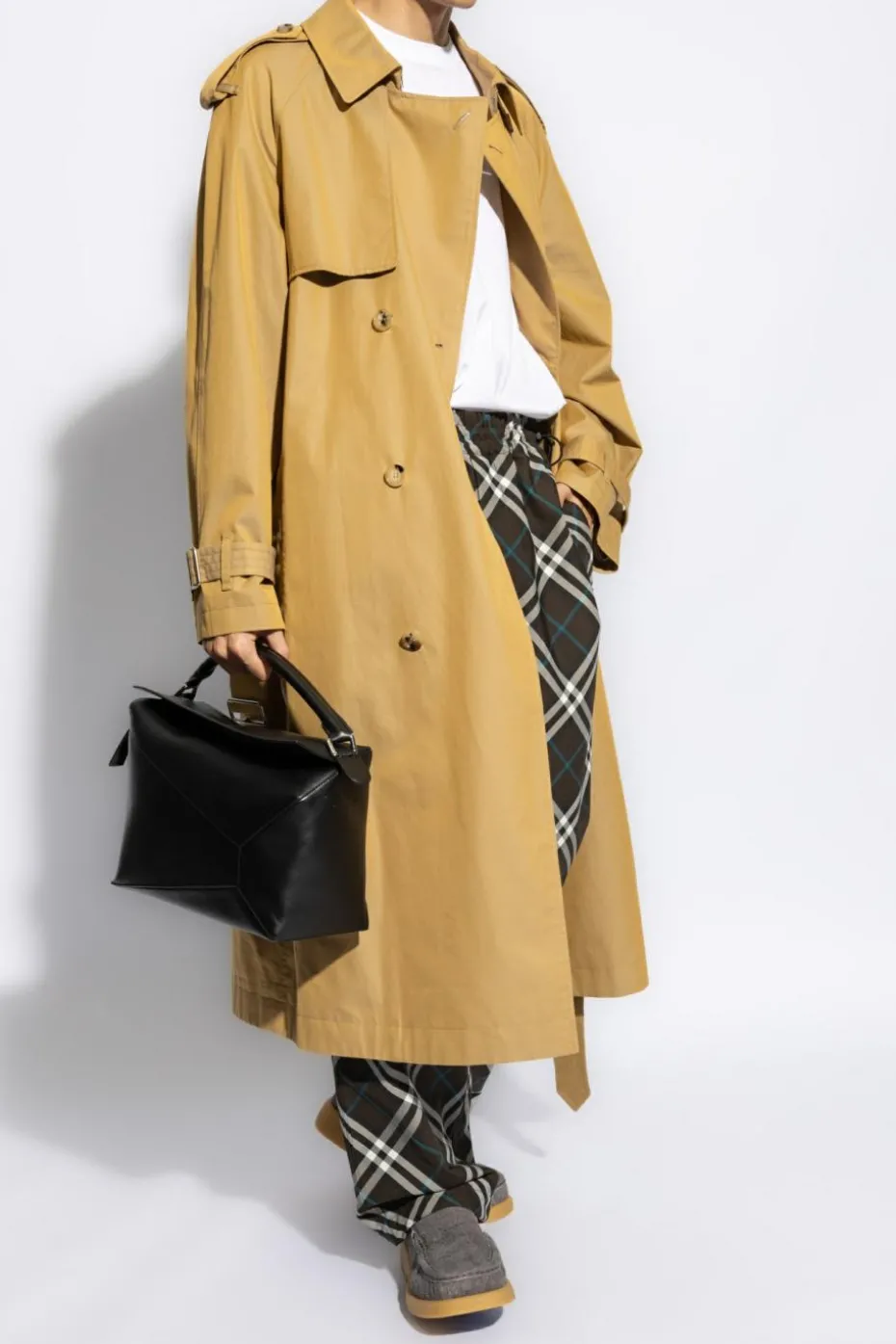 Burberry BRĄZOWY Spodnie w kratę