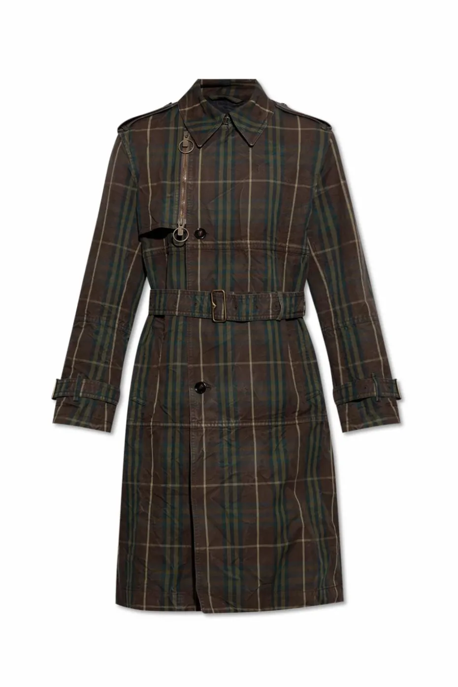 Burberry BRĄZOWY Trencz z efektem `vintage`