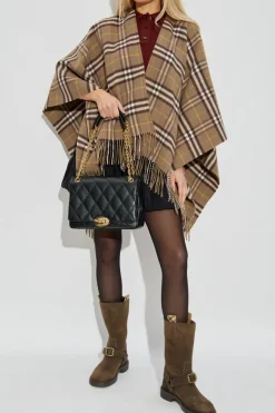 Burberry BRĄZOWY Wełniane ponczo