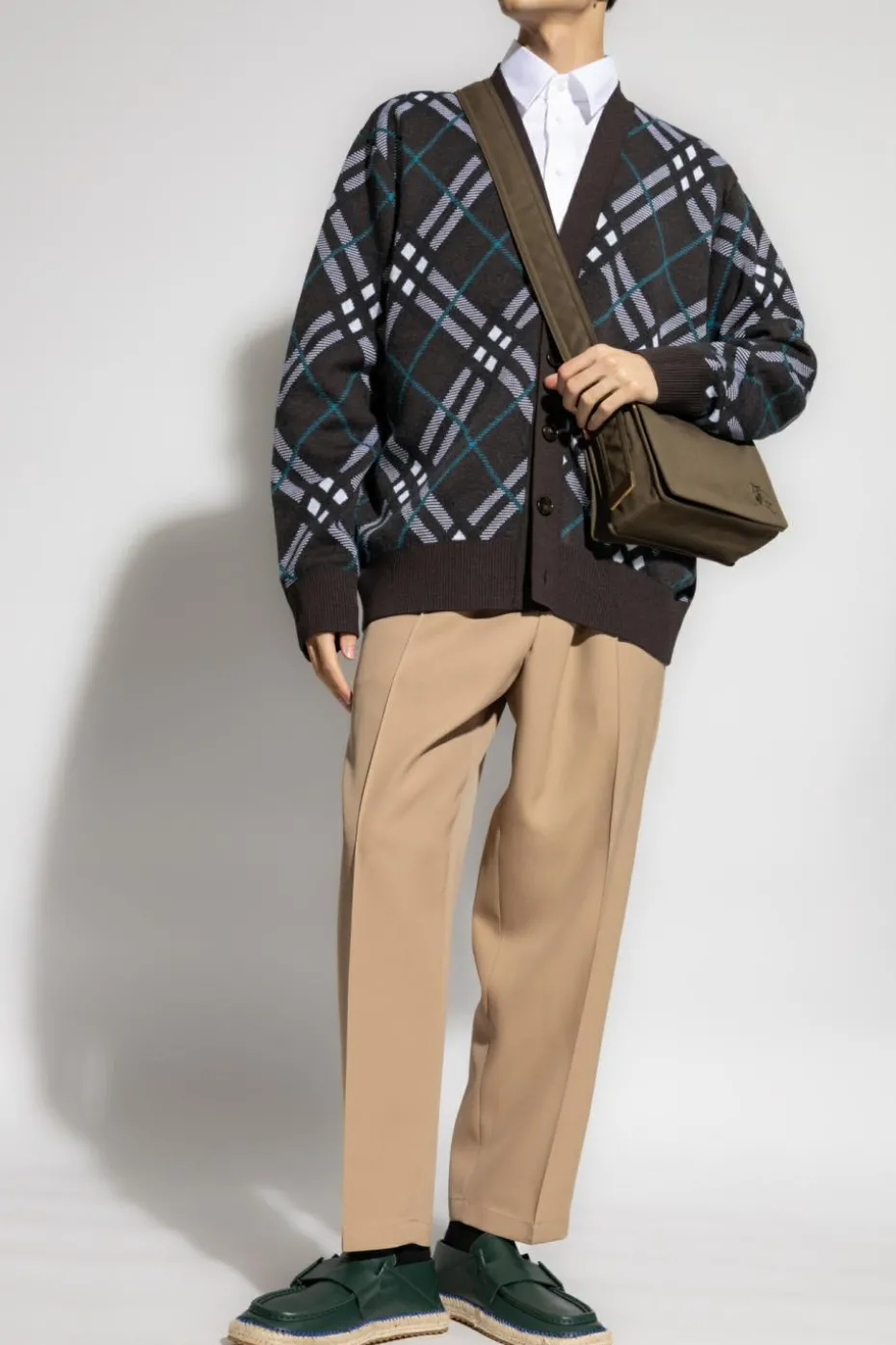 Burberry BRĄZOWY Wełniany kardigan