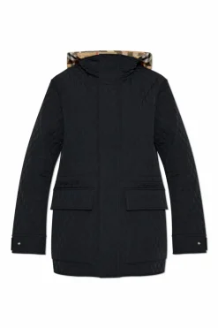 Burberry CZARNY Pikowana kurtka z kapturem