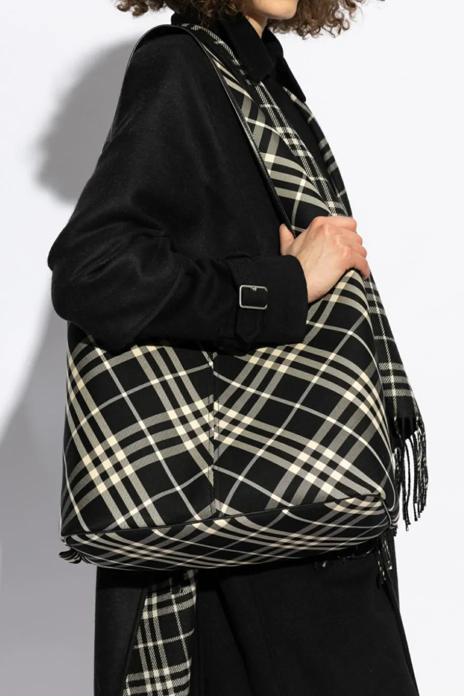 Burberry CZARNY Torba na ramię z wzorem w kratę