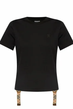 Burberry CZARNY T-shirt po bokach ściągany trokami