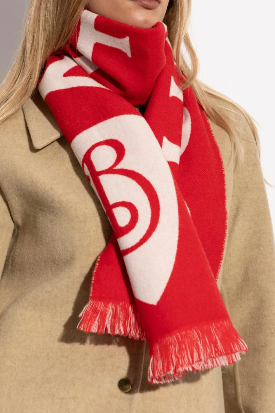 Burberry CZERWONY Wełniany szal