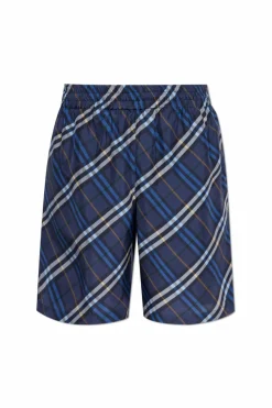 Burberry GRANATOWY Jedwabne szorty ze wzorem w kratę