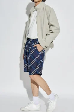 Burberry GRANATOWY Jedwabne szorty ze wzorem w kratę