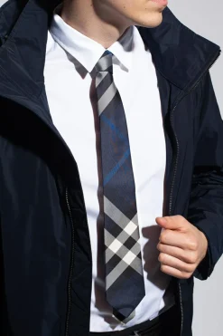 Burberry GRANATOWY Krawat ze wzorem w kratę