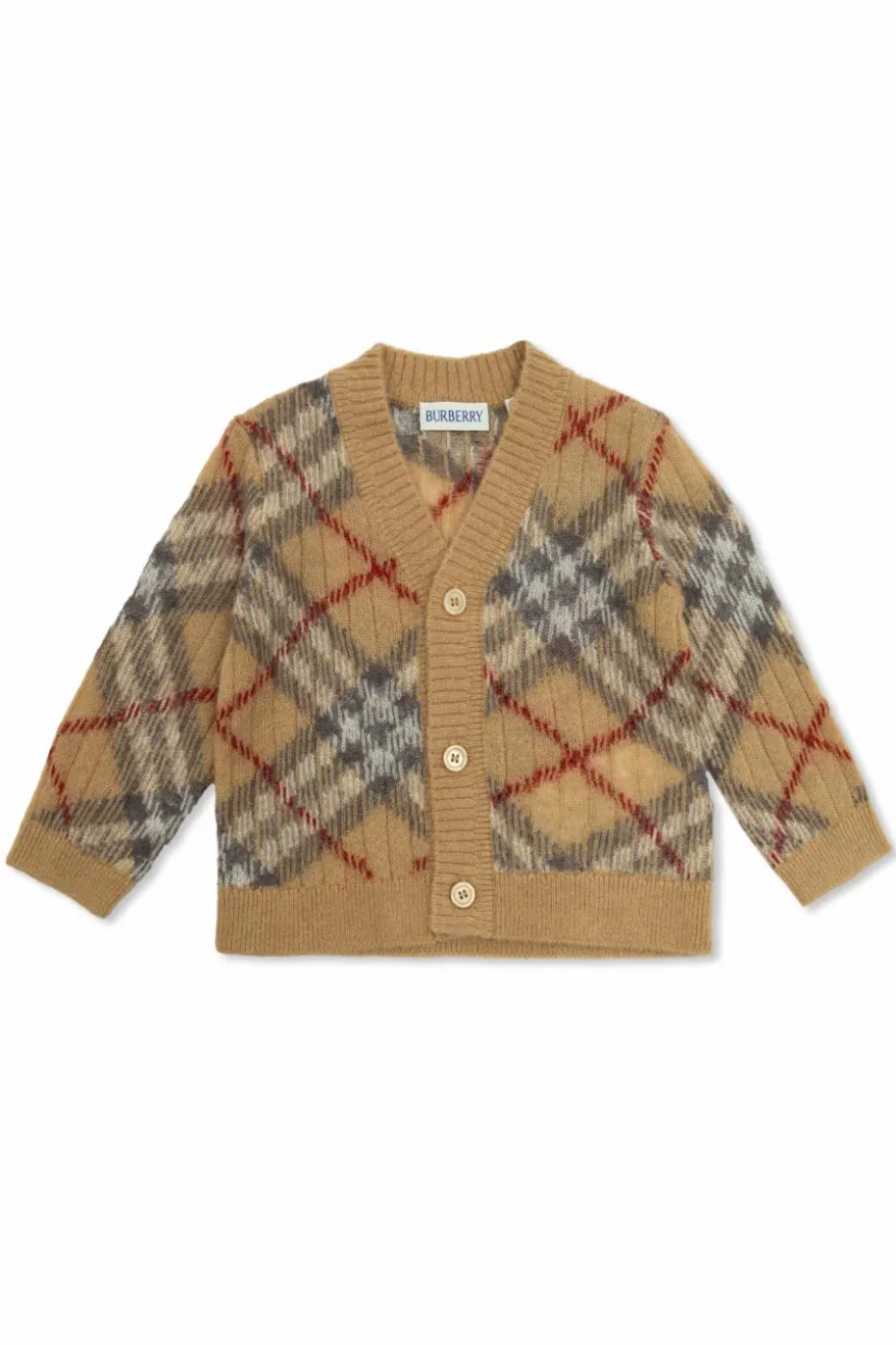 Burberry Kids beżowy Kardigan ze wzorem w kratę