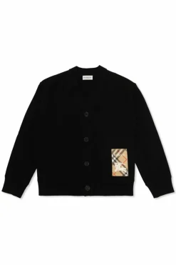 Burberry Kids CZARNY Wełniany kardigan z naszywką z logo