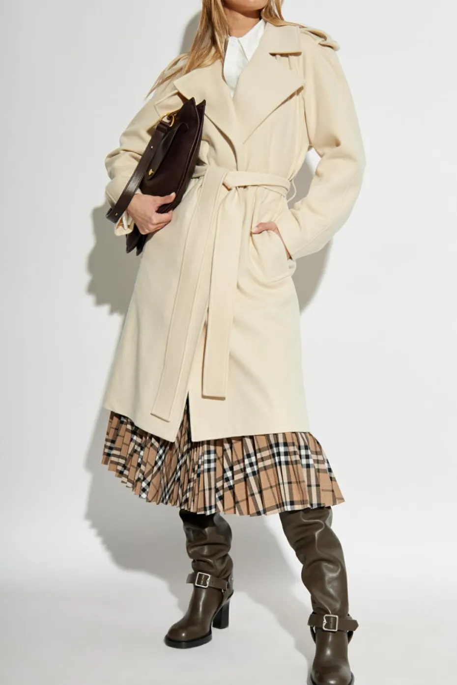 Burberry kremowy Kaszmirowy płaszcz