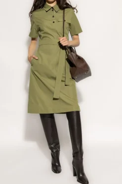 Burberry ZIELONY Bawełniana sukienka z pagonami