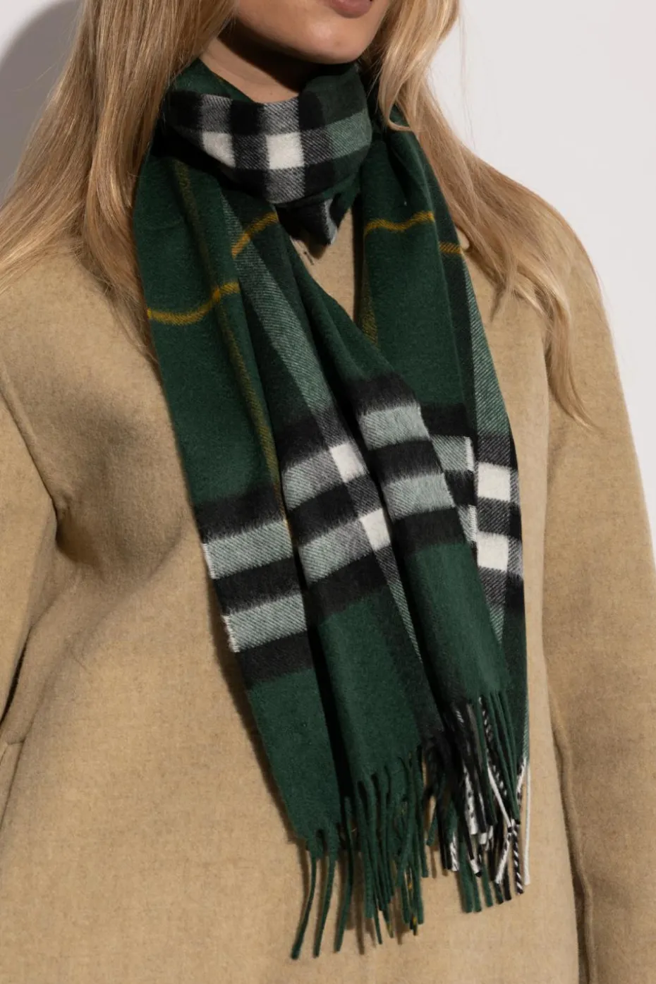 Burberry ZIELONY Kaszmirowy szal