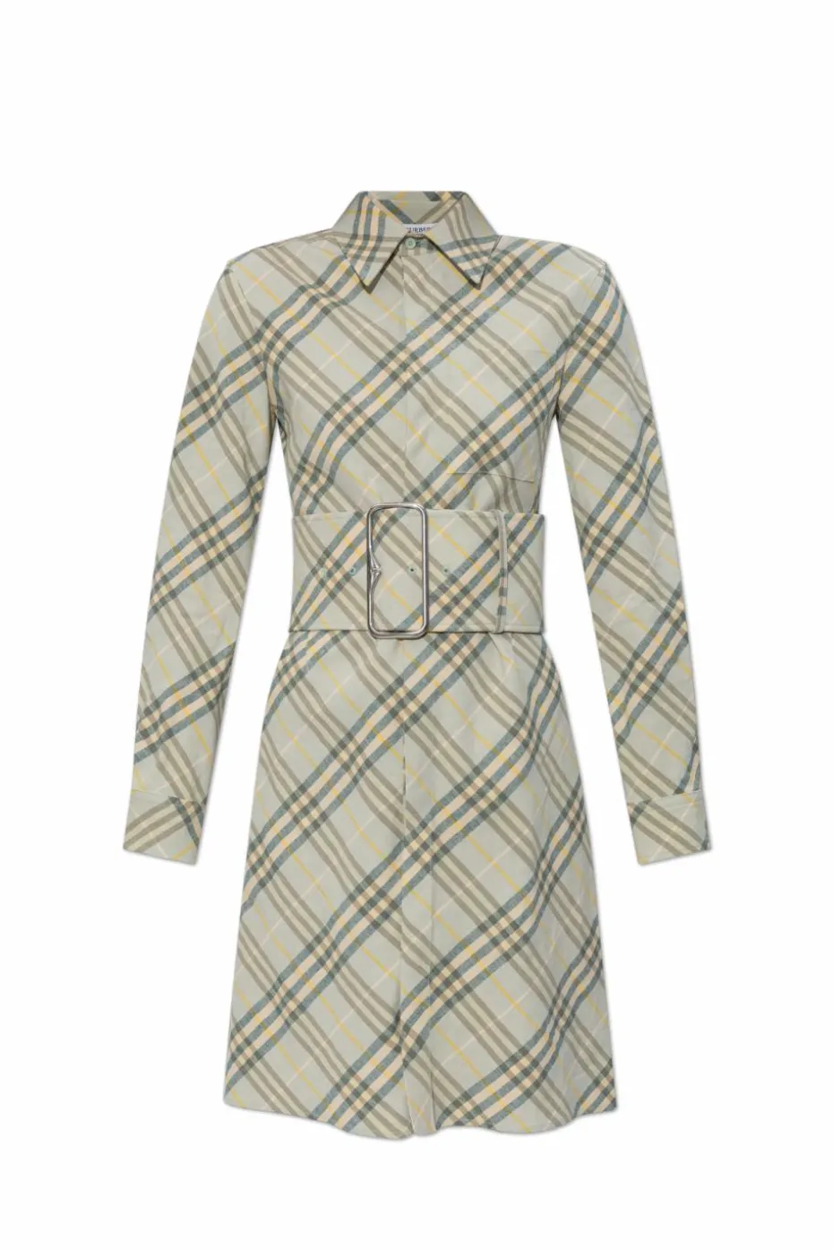 Burberry ZIELONY Lniana sukienka z szerokim pasem